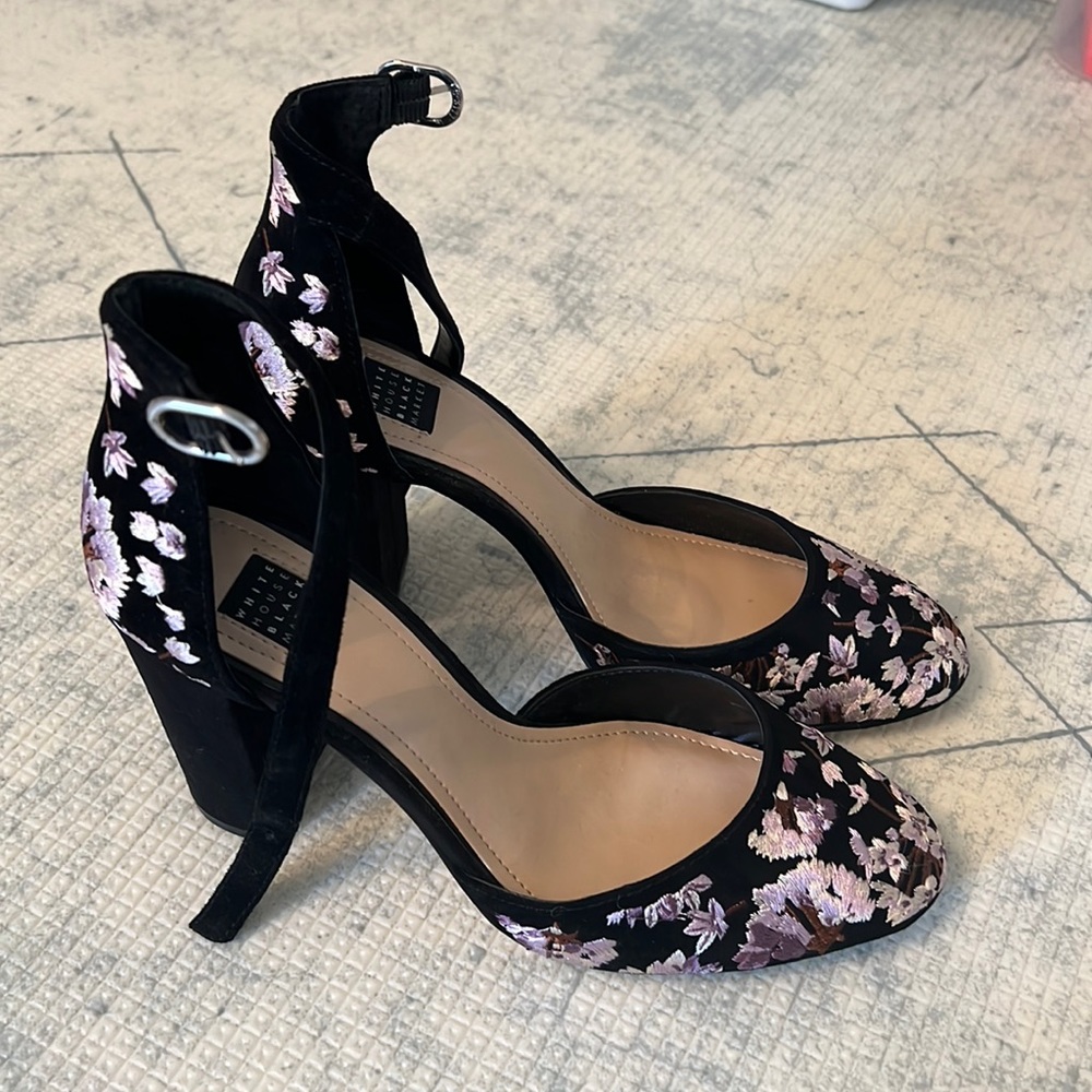 White House Black Market Floral Strap Heels